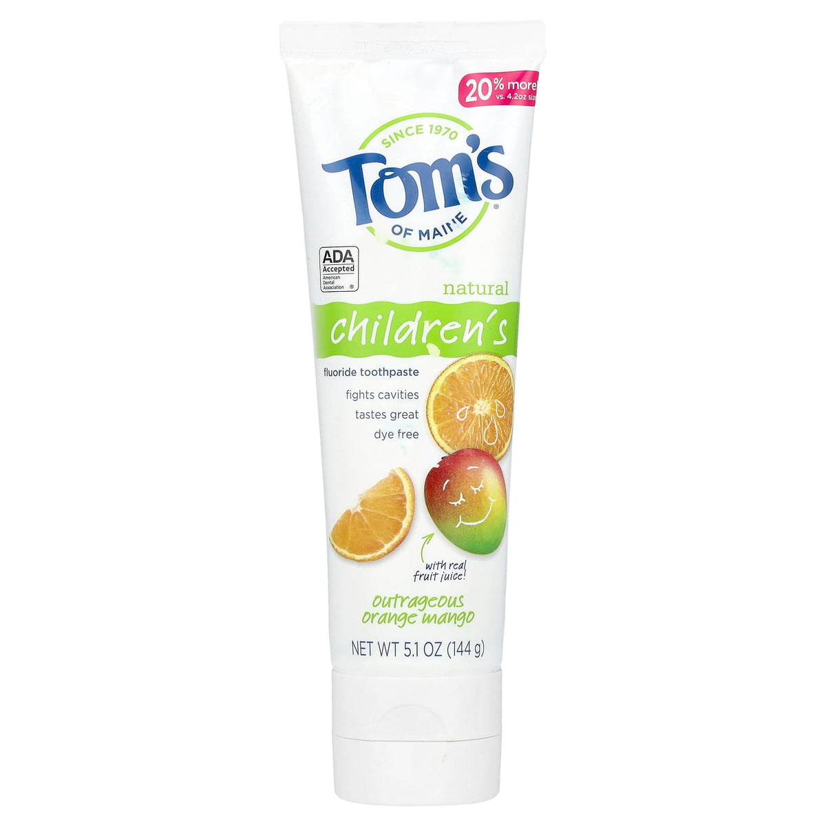 Tom's of Maine Children's Fluoride Toothpaste, Outrageous Orange Mango, 144 g (5.1 oz) — product view