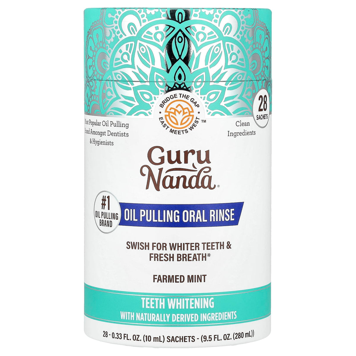GuruNanda Oil Pulling Oral Rinse, Farmed Mint, 28 Sachets, 10 ml Each