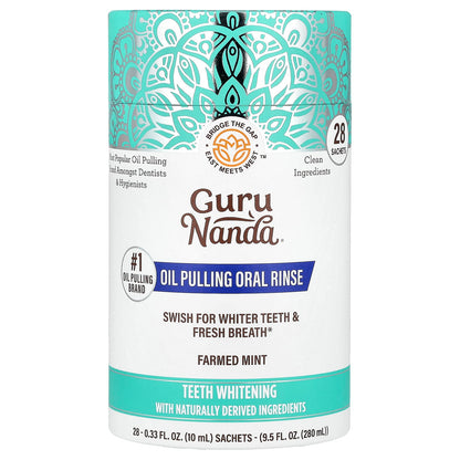 GuruNanda Oil Pulling Oral Rinse, Farmed Mint, 28 Sachets, 10 ml Each