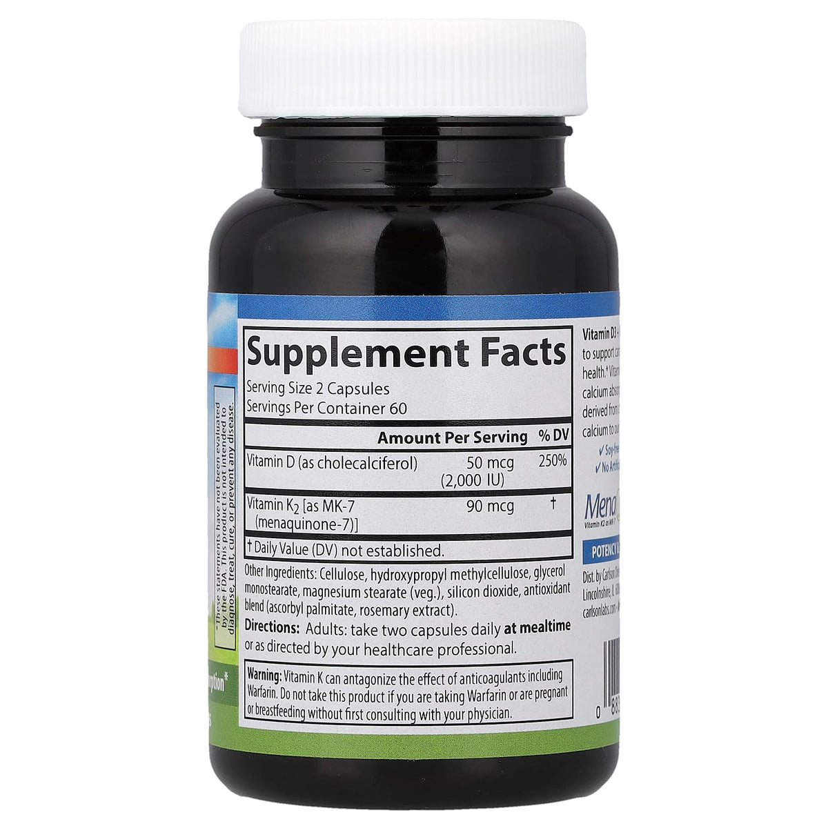 Carlson Vitamin D3 + K2, 120 Vegetarian Capsules — alternate product view