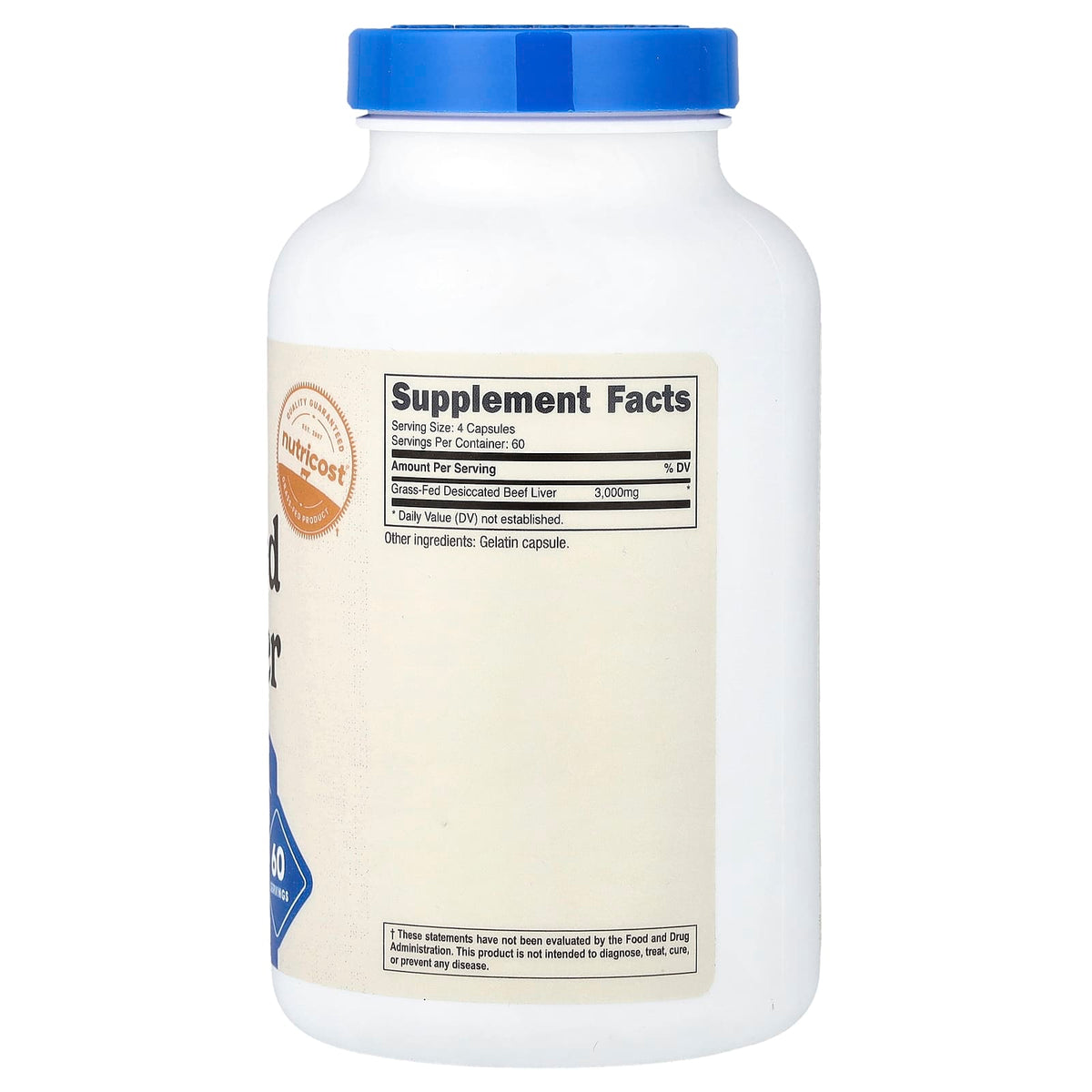 Nutricost Grass-Fed Beef Liver 3,000 mg 240 Capsules (750 mg per Capsule) - view 2