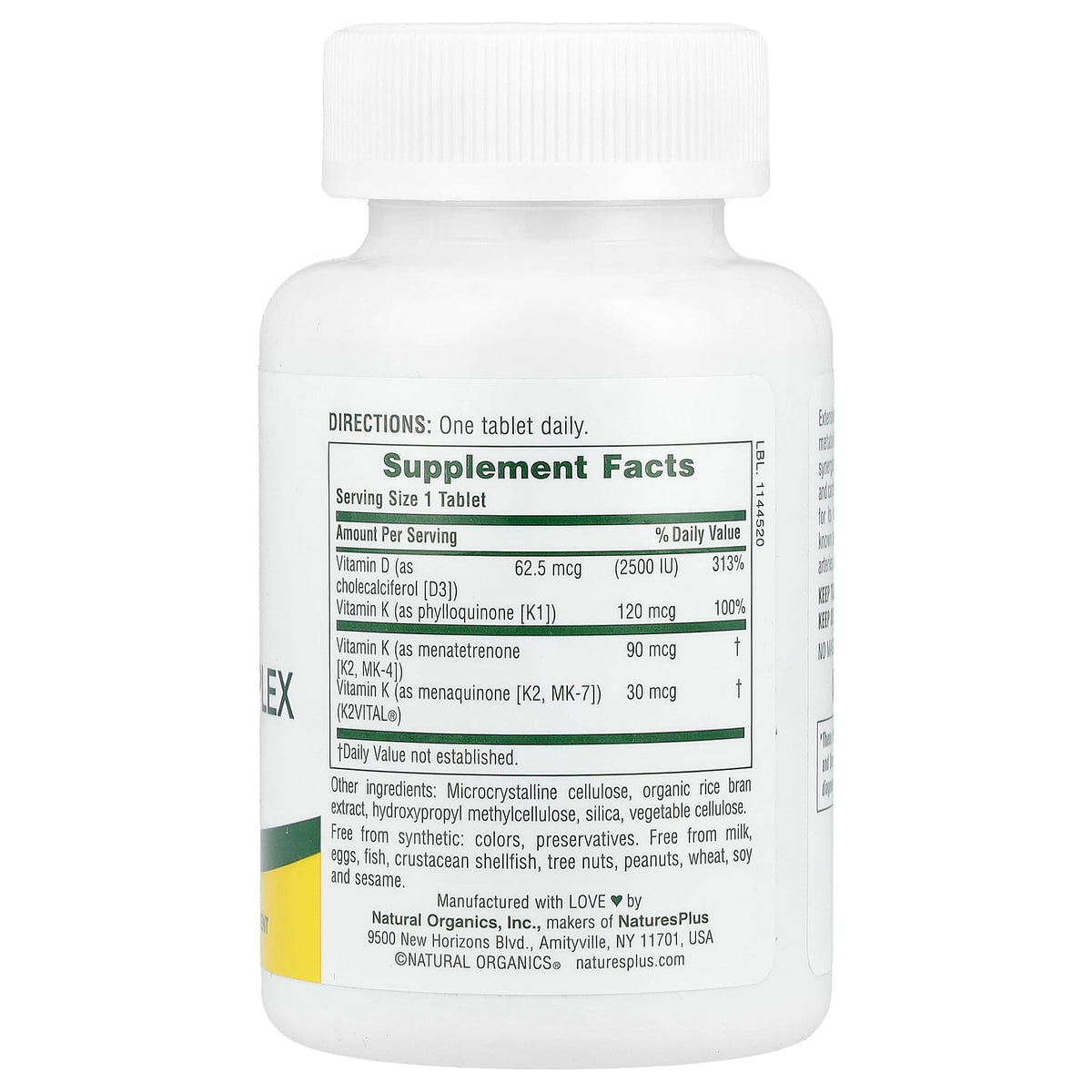 NaturesPlus Vitamin D3 and Vitamin K Complex, 90 Tablets — alternate product view