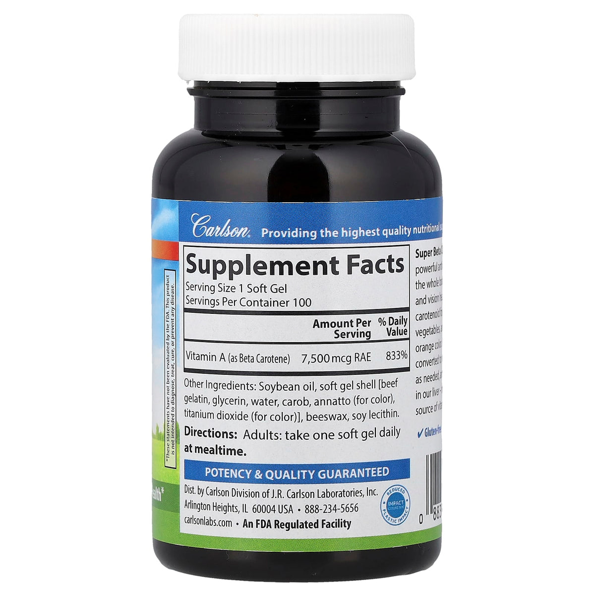 Carlson Super Beta Carotene 7,500 mcg RAE 100 Soft Gels - view 2