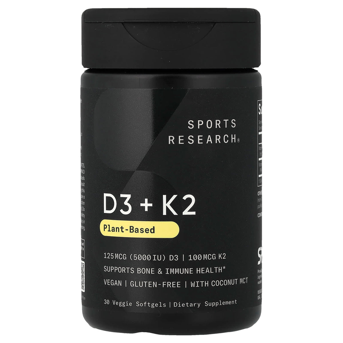 Sports Research D3 + K2 Plant-Based 30 Veggie Softgels