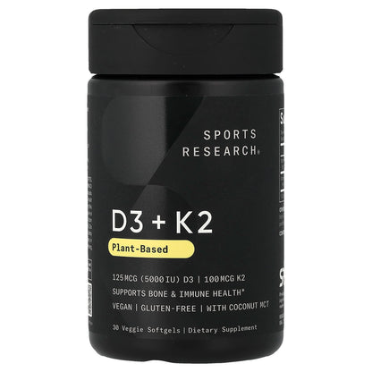 Sports Research D3 + K2 Plant-Based 30 Veggie Softgels