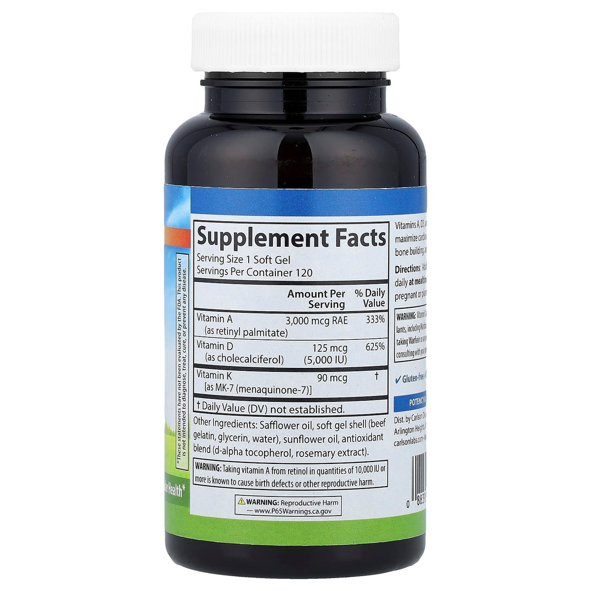 Carlson Vitamins A - D3 - K2, 120 Softgels — alternate product view