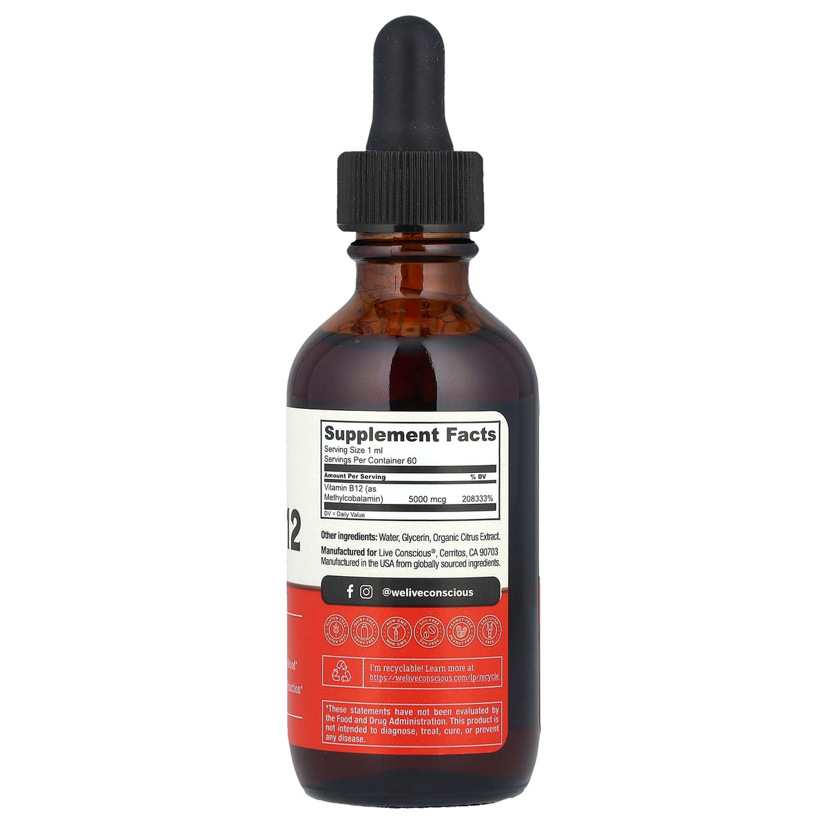 Live Conscious Vegan B12, Maximum Strength, 60 ml (2 fl oz) - view 2