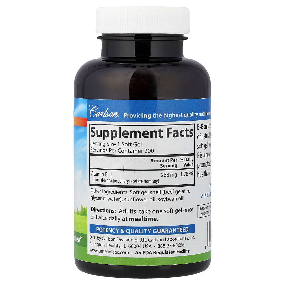 Carlson E-Gems 400 IU (268 mg) Vitamin E 200 Soft Gels - view 2