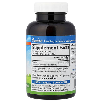 Carlson E-Gems 400 IU (268 mg) Vitamin E 200 Soft Gels - view 2