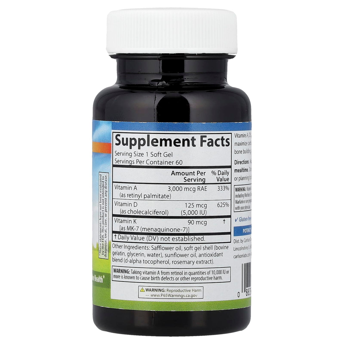 Carlson Vitamins A - D3 - K2, 60 Softgels - view 2