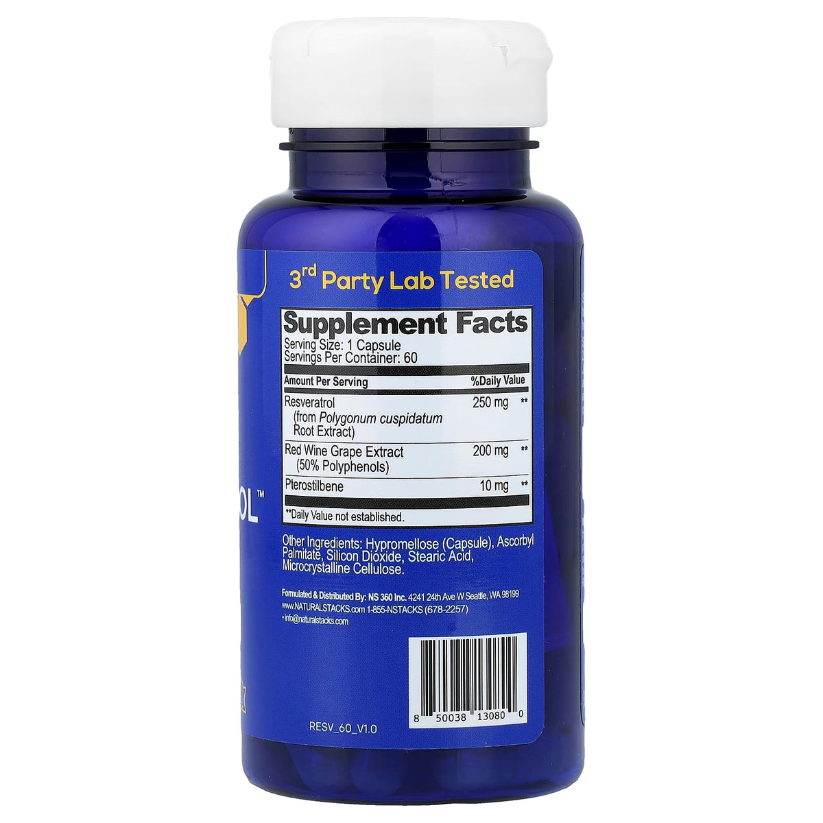 Natural Stacks Smart Resveratrol with Pterostilbene, 60 Vegan Capsules — alternate product view