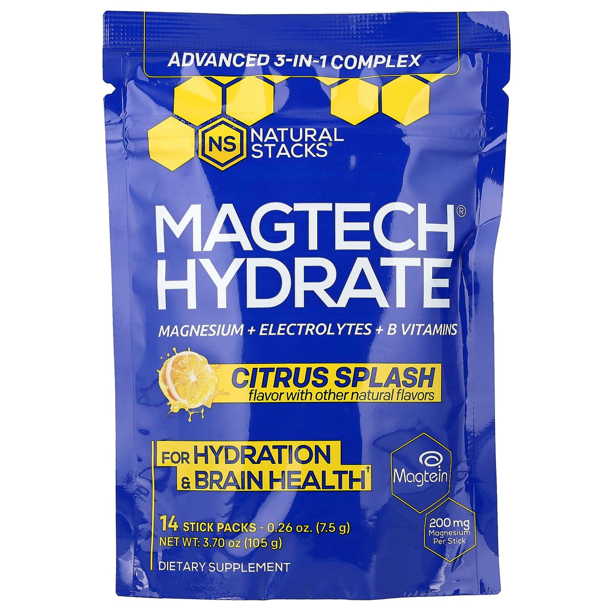 Natural Stacks MagTech Hydrate, Citrus Splash, 14 Stick Packs (7.5 g Each)