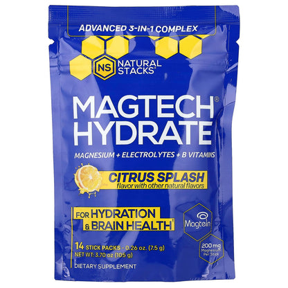 Natural Stacks MagTech Hydrate, Citrus Splash, 14 Stick Packs (7.5 g Each)
