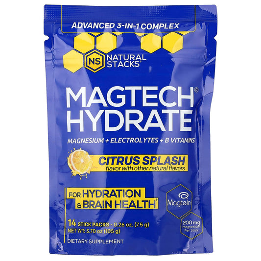 Natural Stacks MagTech Hydrate, Citrus Splash, 14 Stick Packs (7.5 g Each)