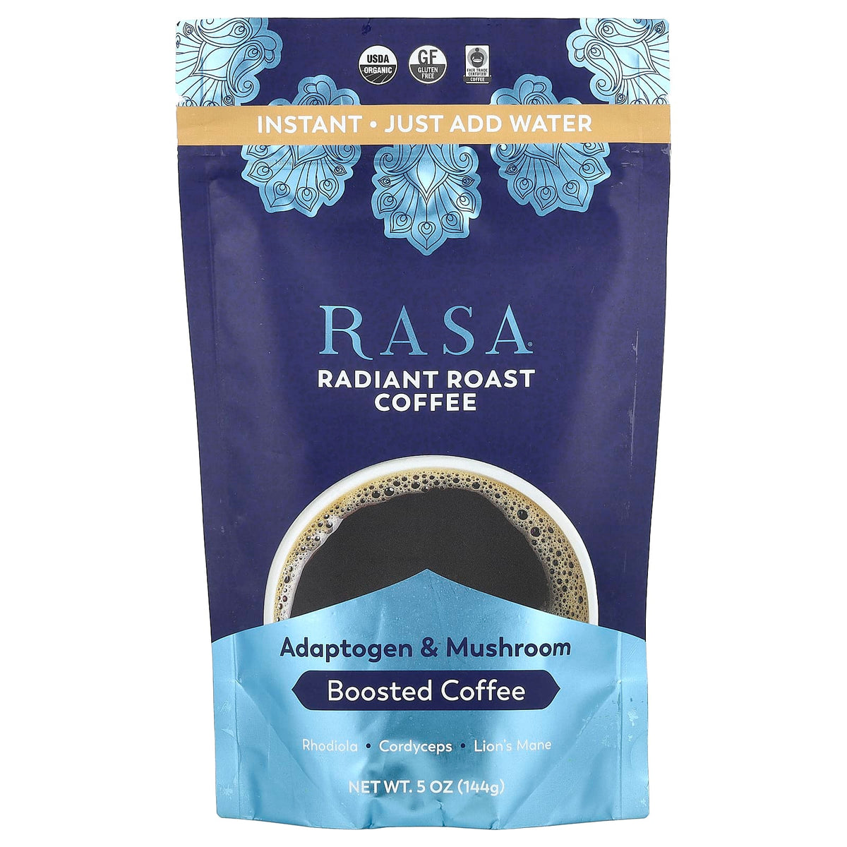 Rasa Adaptogen and Mushroom Instant Coffee, Radiant Roasted, 144 g — product view
