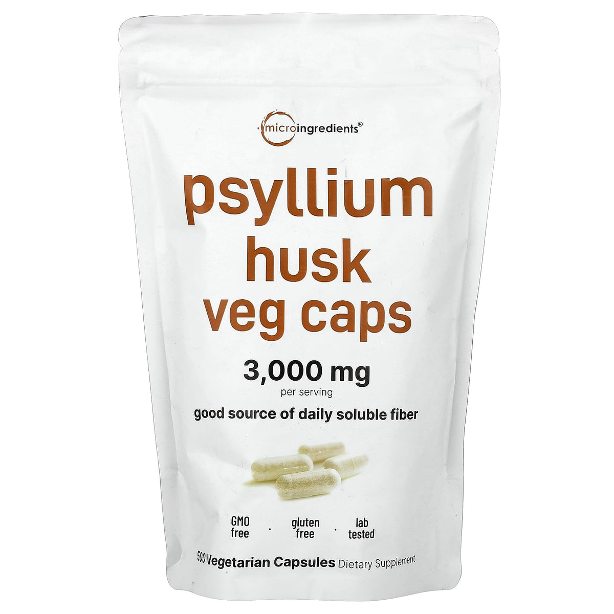 Micro Ingredients Psyllium Husk Veg Caps 500 Vegetarian Capsules — product view