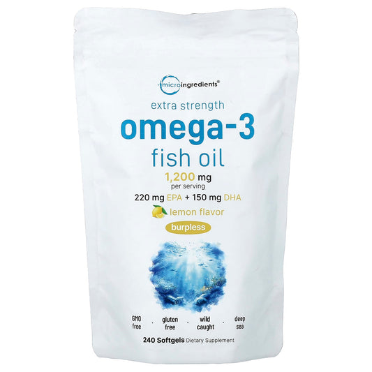 Micro Ingredients Omega-3 Fish Oil, Lemon, 240 Capsules (600 mg Each)