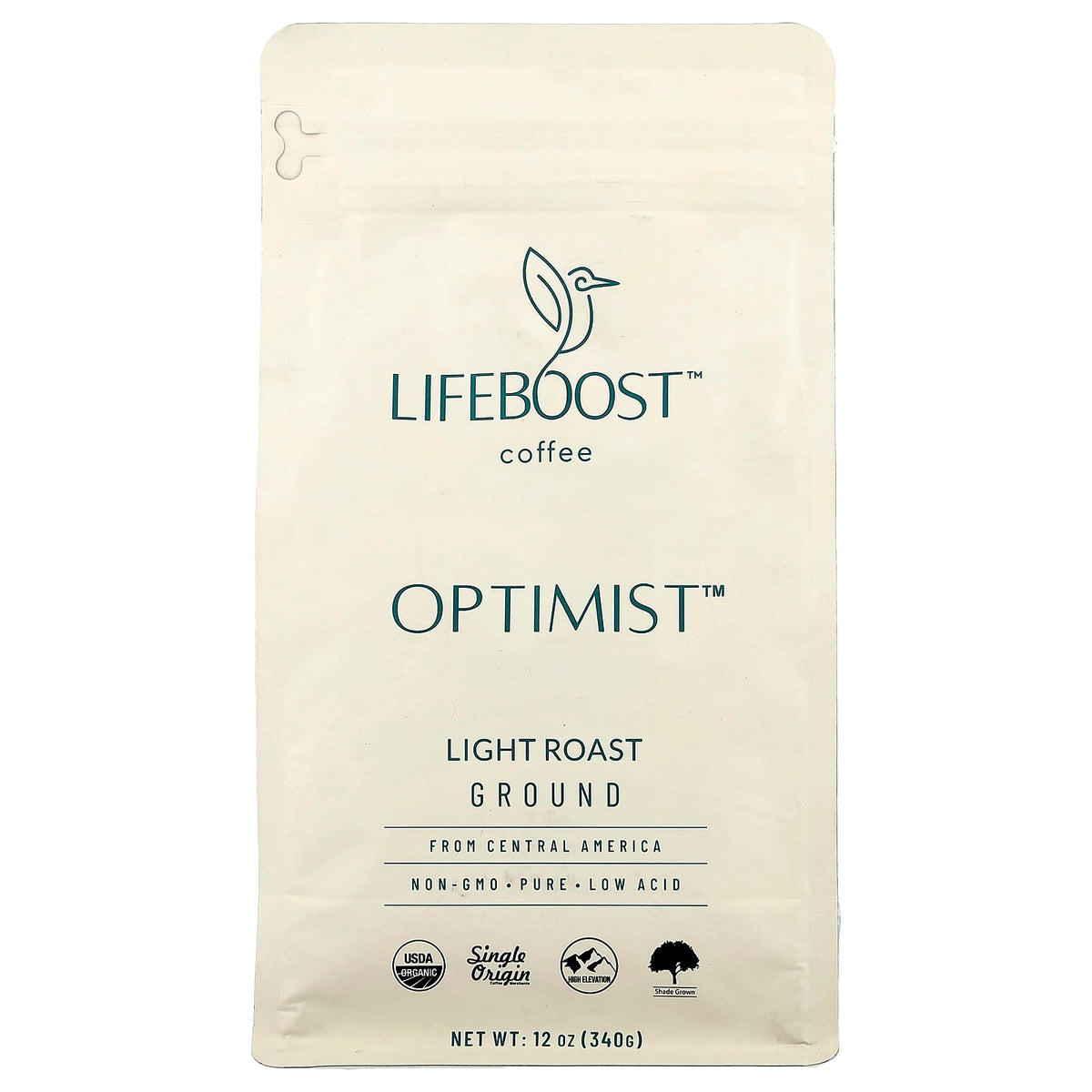 Lifeboost Optimist Ground Coffee, Light Roast, 340 g (12 oz) — product view