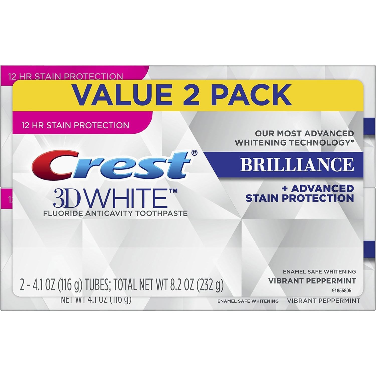 Crest 796913 3D White Brilliance Vibrant Peppermint Toothpaste, Pack of 2