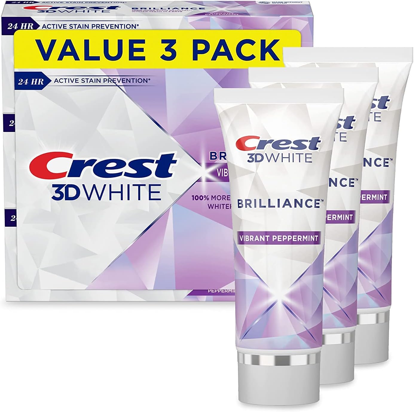 Crest 3D White Brilliance Vibrant Peppermint Teeth Whitening Toothpaste, 4.1 Ounce (Pack of 3)(Packaging May Vary)