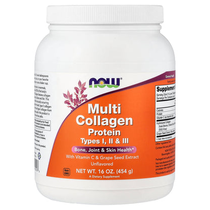 NOW Foods Multi Collagen Protein, Unflavored, 454 g (16 oz)