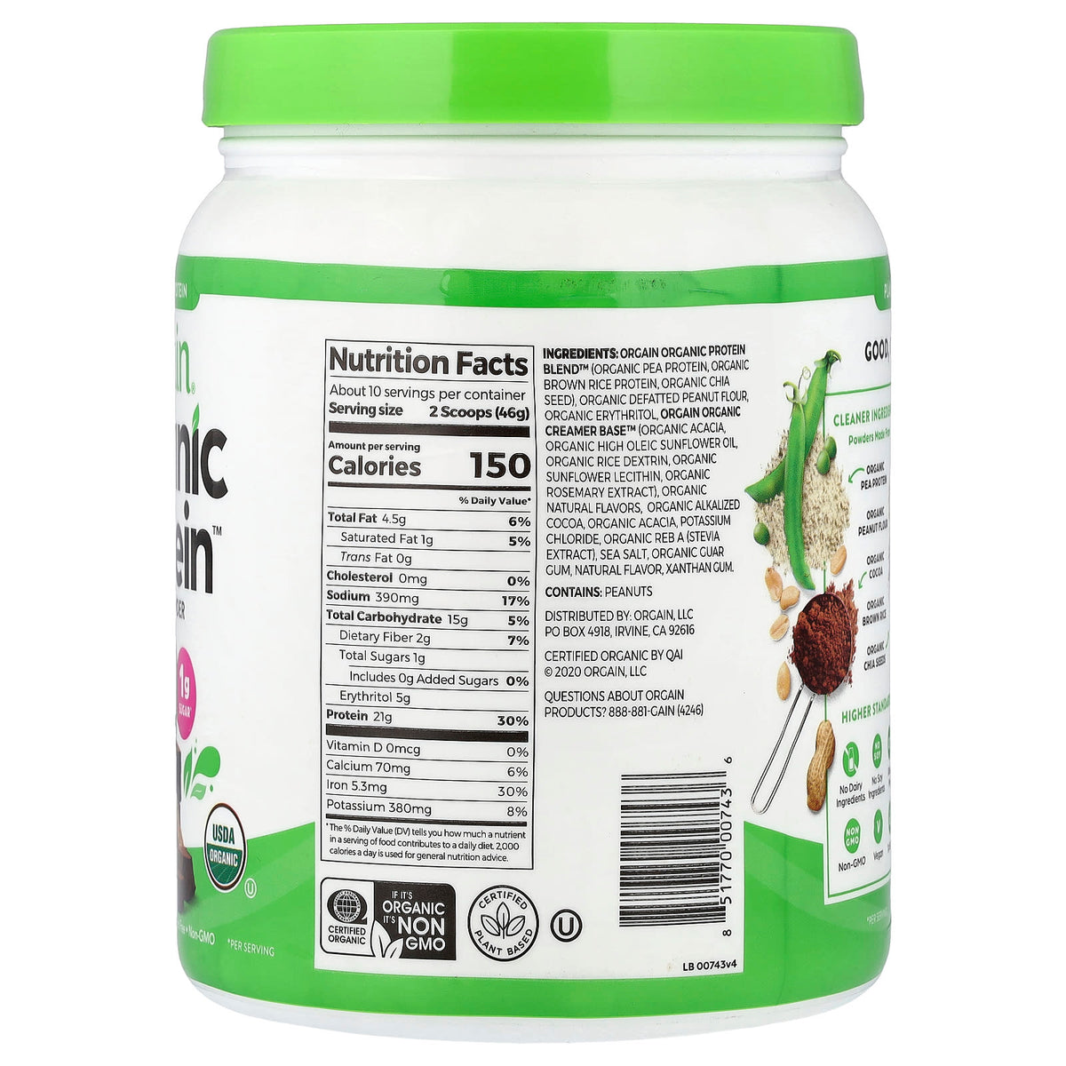 Orgain Organic Plant-Based Protein Powder, Chocolate Peanut Butter, 462 g - view 2