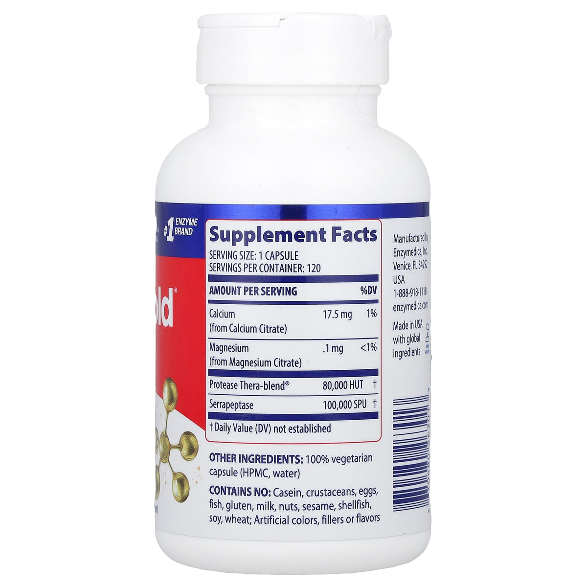 Enzymedica SerraGold High Potency Serrapeptase, 120 Capsules - view 2
