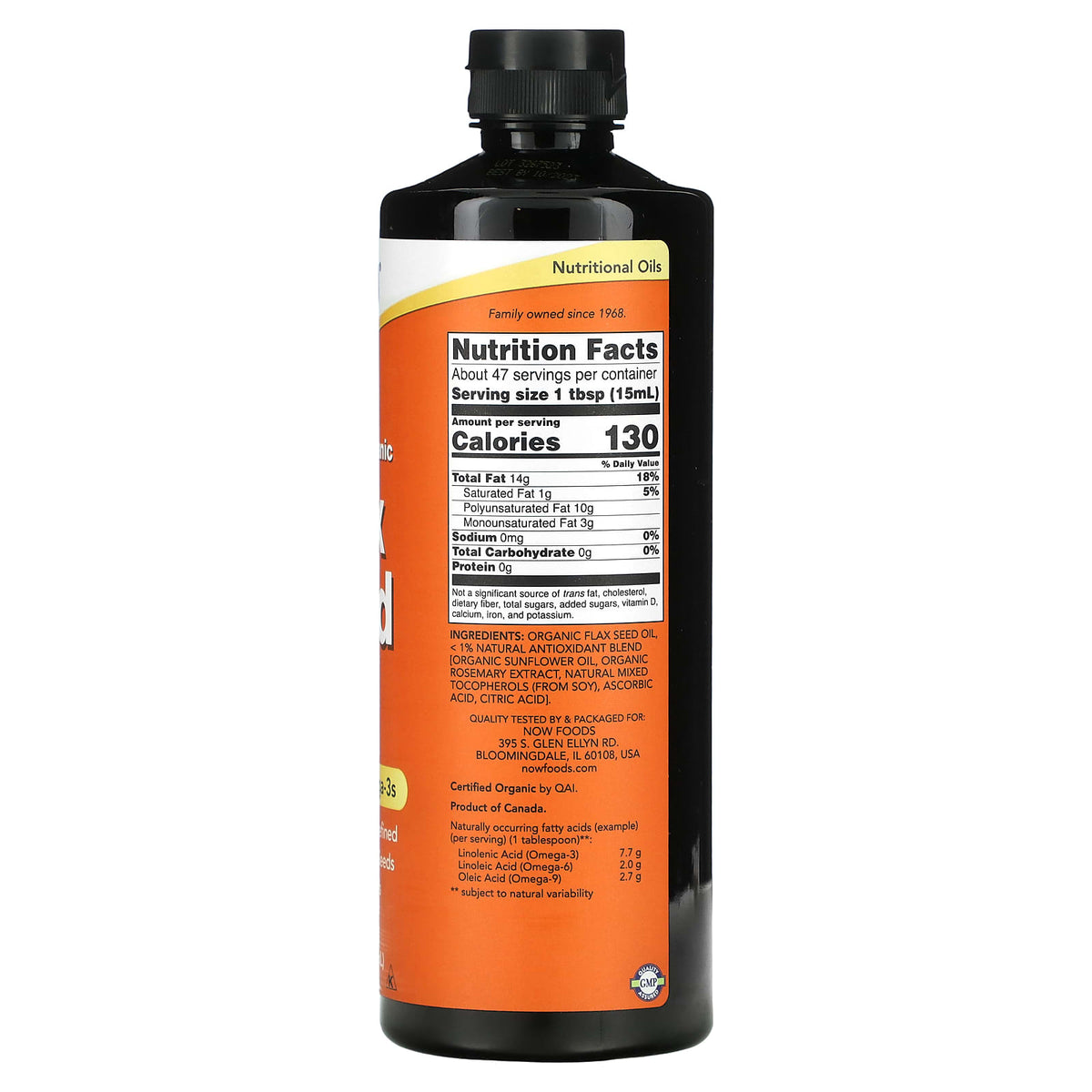 NOW Foods Certified Organic Flax Seed Oil, 710 ml (24 fl oz) — alternate product view