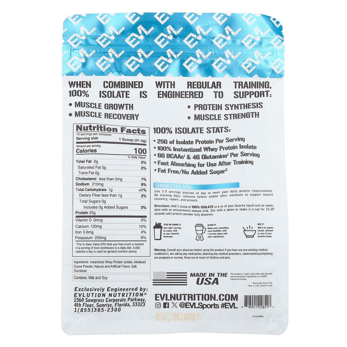 EVLution Nutrition 100% Isolate Protein, Double Rich Chocolate, 454 g (1 lb) - view 2