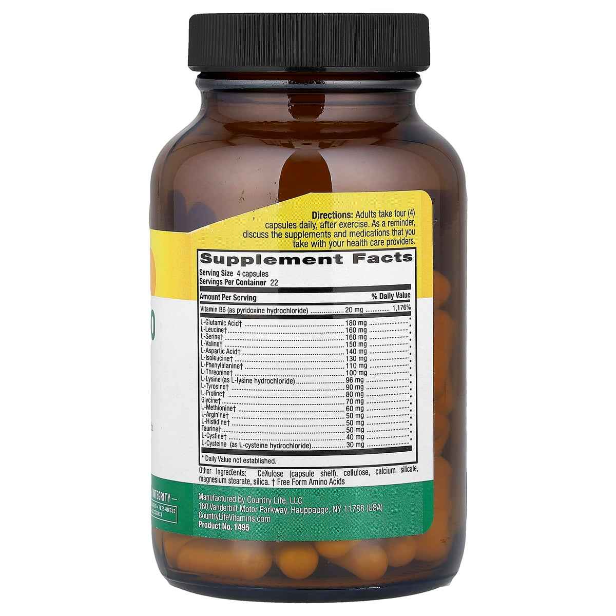 Country Life Max-Amino Caps with Vitamin B6, 90 Vegetarian Capsules — alternate product view