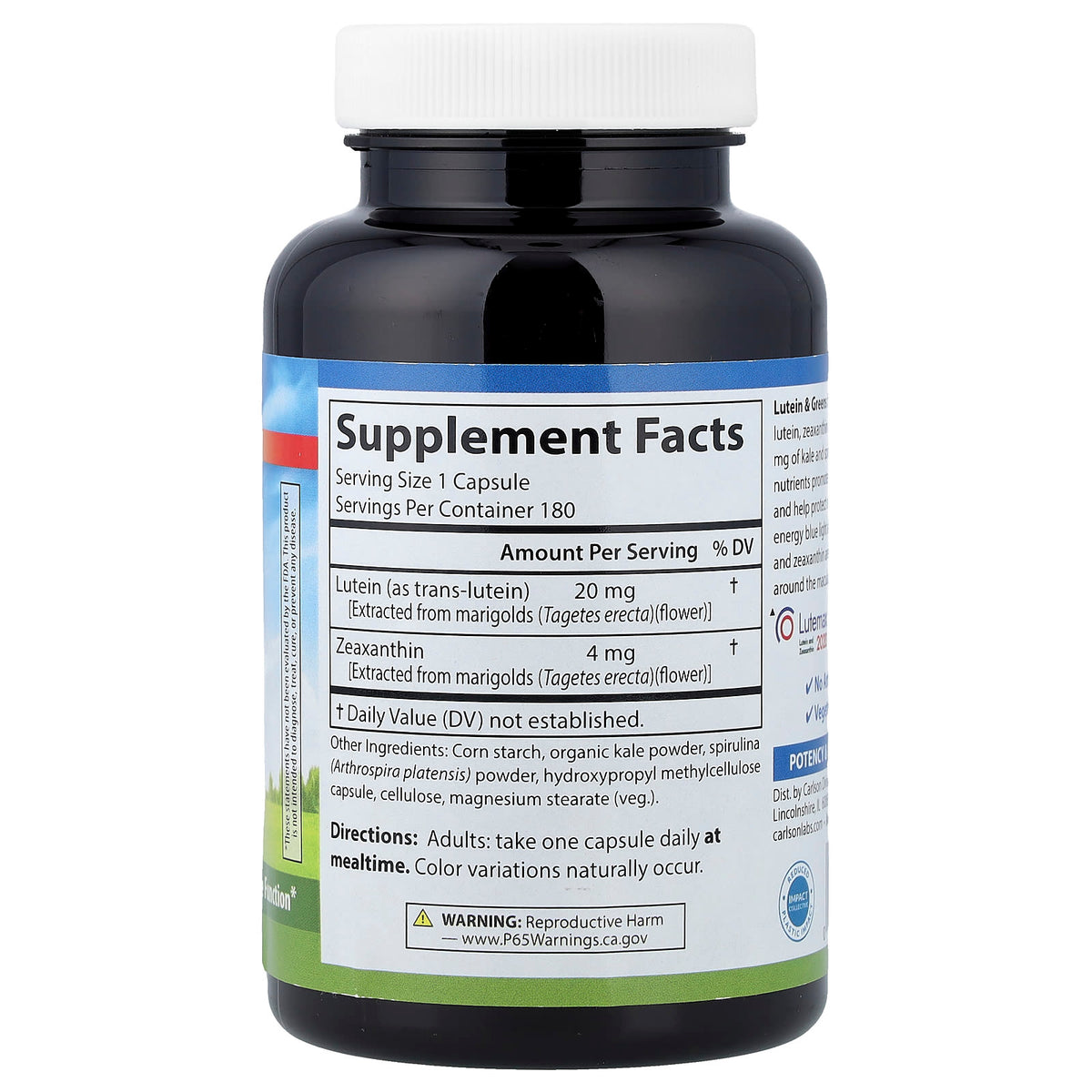 Carlson Lutein & Greens, 180 Vegetarian Capsules — alternate product view