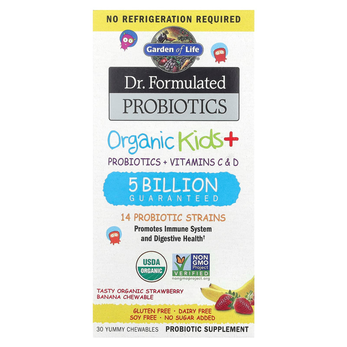 Garden of Life Organic Kids+ Probiotic Chewables, Strawberry Banana, 30 Count