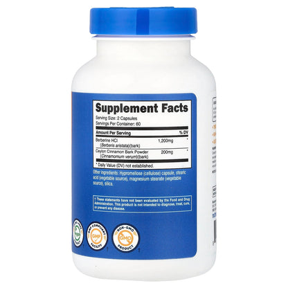 Nutricost Berberine HCl with Ceylon Cinnamon, 120 Capsules - view 2