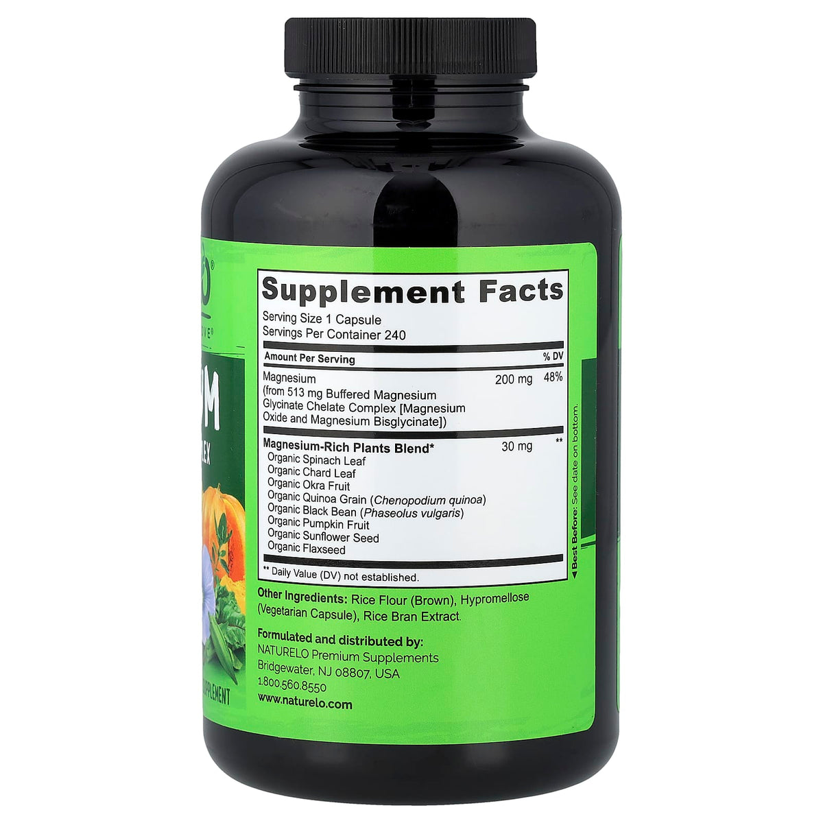 Naturelo Magnesium Glycinate Chelate Complex, 240 Vegetarian Capsules — alternate product view