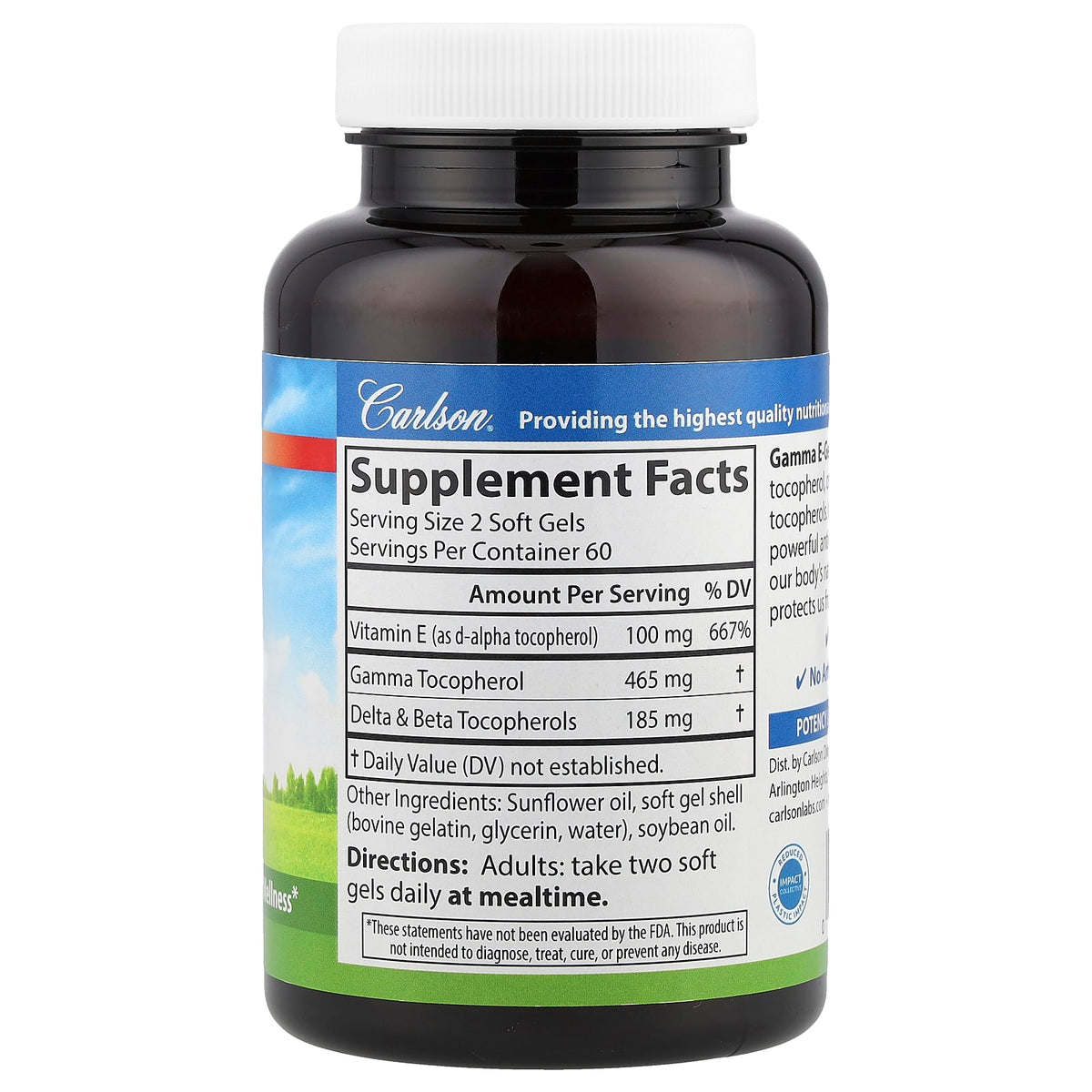 Carlson Gamma E-Gems 465 mg, 120 Soft Gels — alternate product view