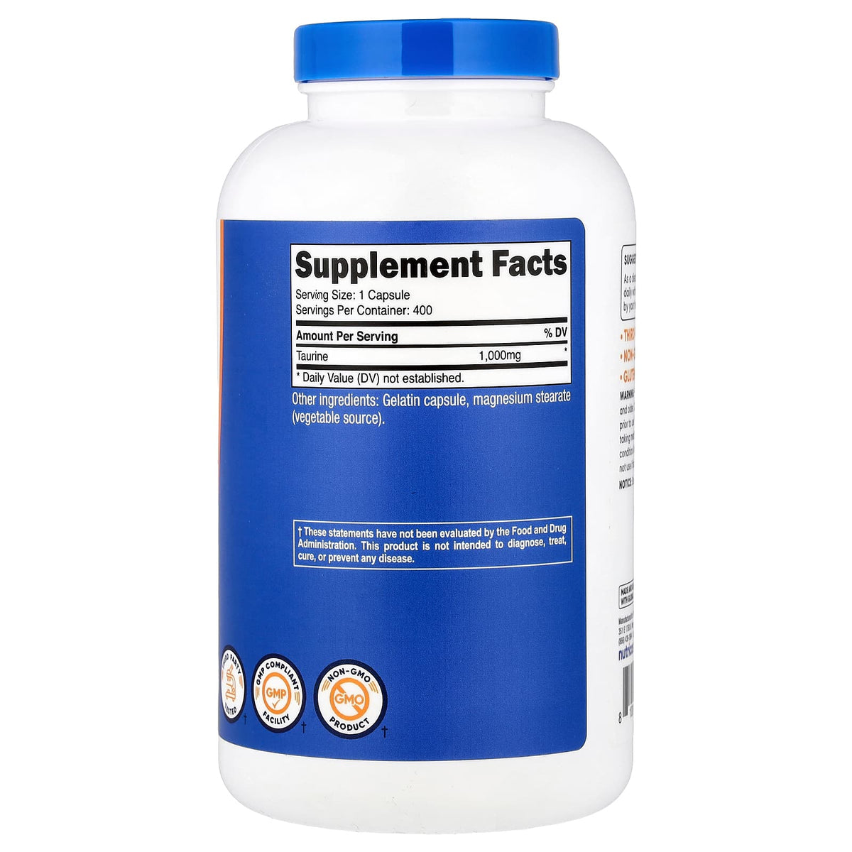 Nutricost Taurine, 1,000 mg, 400 Capsules - view 2