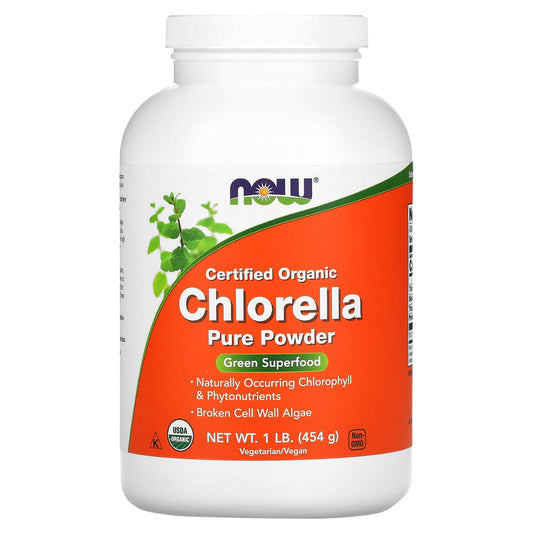 NOW Foods Certified Organic Chlorella Pure Powder, 454 g (1 lb)