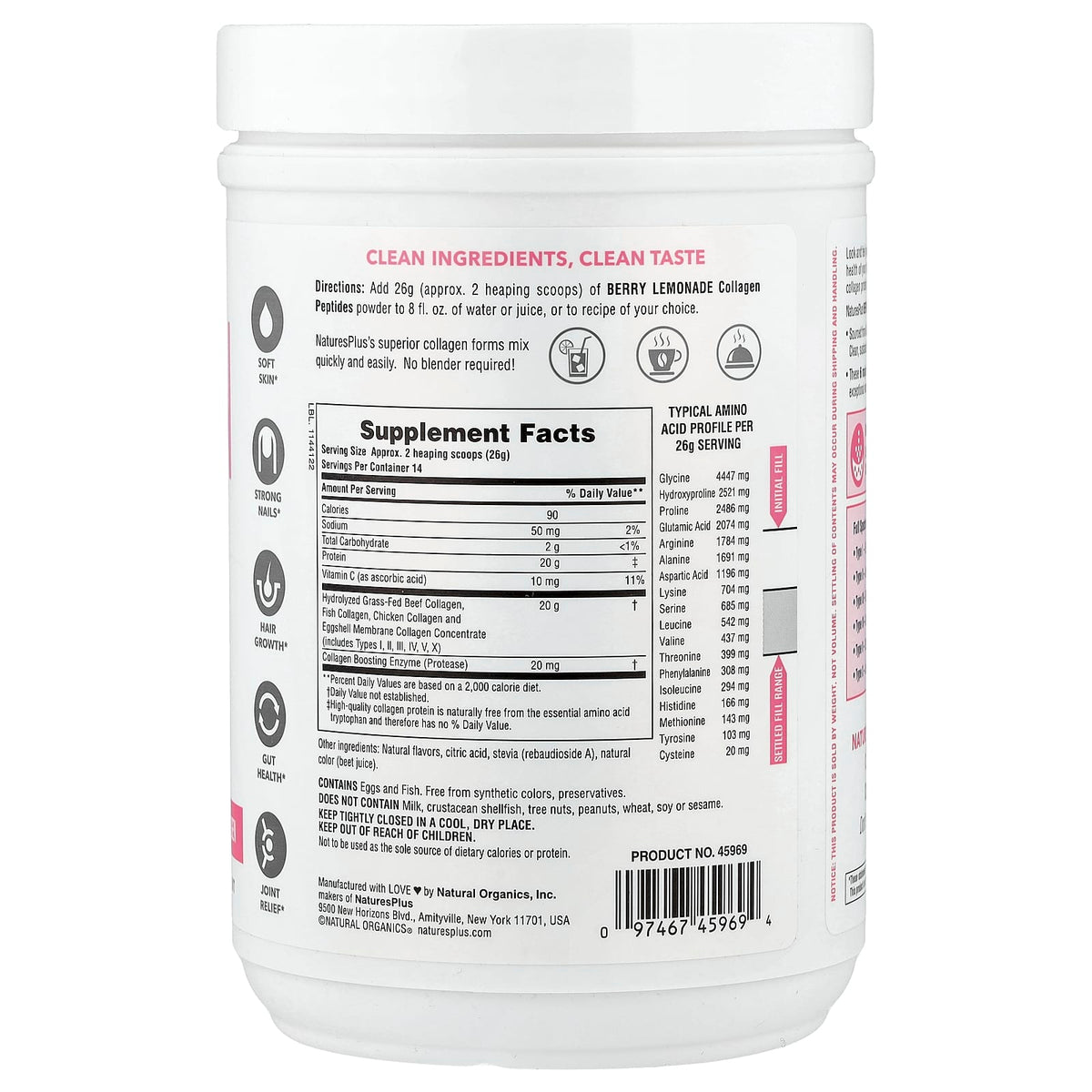 NaturesPlus Collagen Peptides, Berry Lemonade, 364 g (0.8 lb) — alternate product view