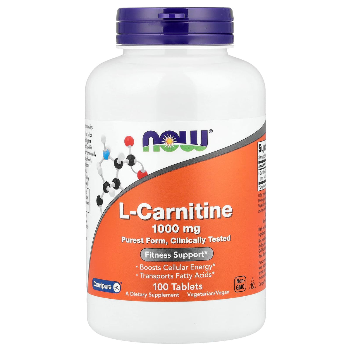 NOW Foods L-Carnitine 1,000 mg, 100 Tablets — product view
