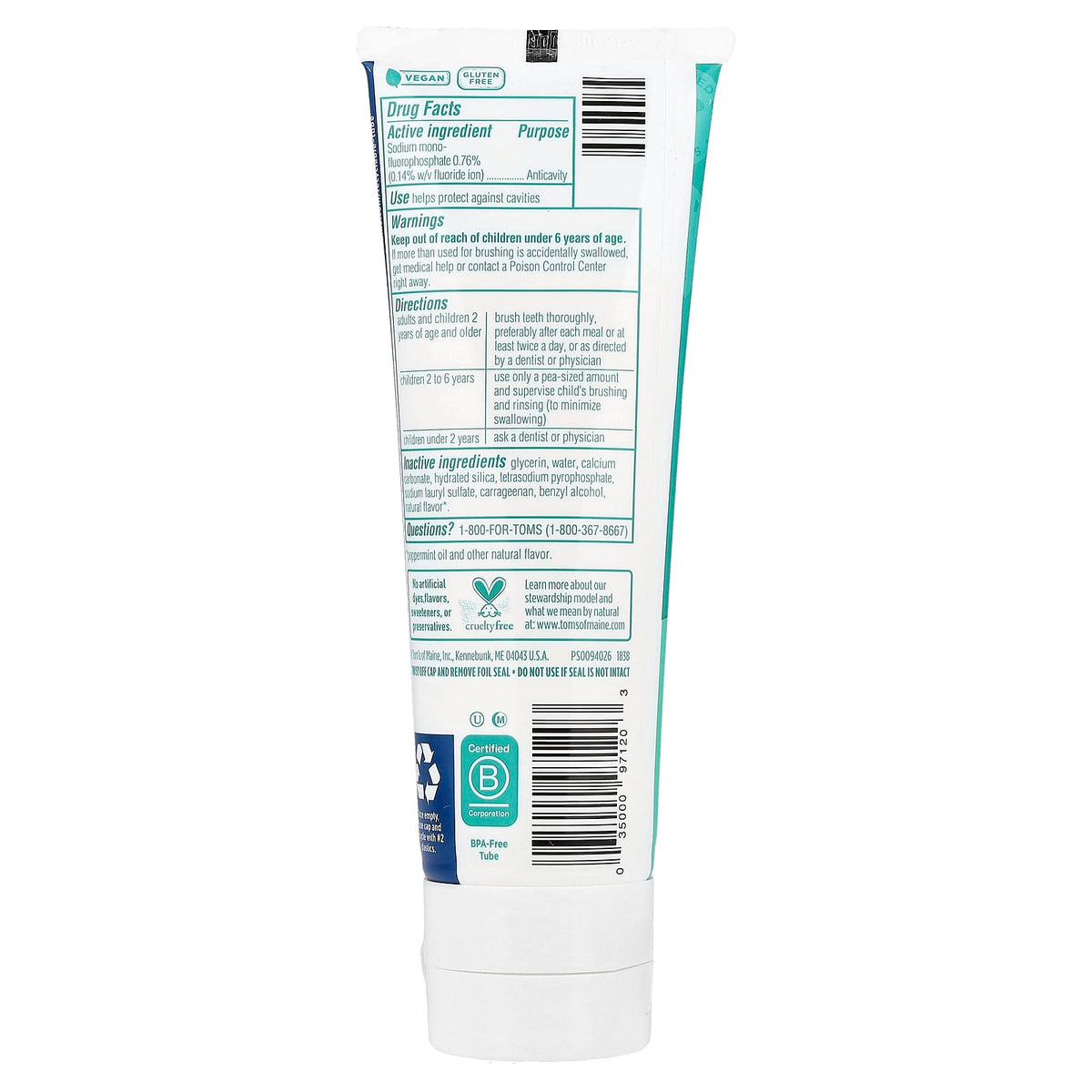 Tom's of Maine Wicked Cool! Fluoride Toothpaste, Ages 8+, Mild Mint, 144 g - view 2