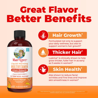 MaryRuth's Liquid Morning Multivitamin + Hair Growth, Peach Mango, 450 ml - view 3