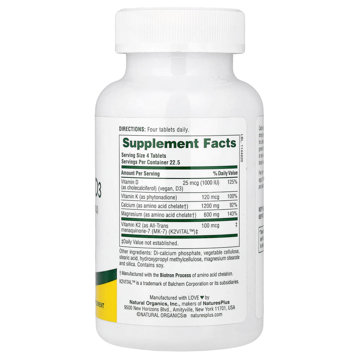 NaturesPlus Cal/Mag/Vit D3 with Vitamin K2, 90 Tablets — alternate product view