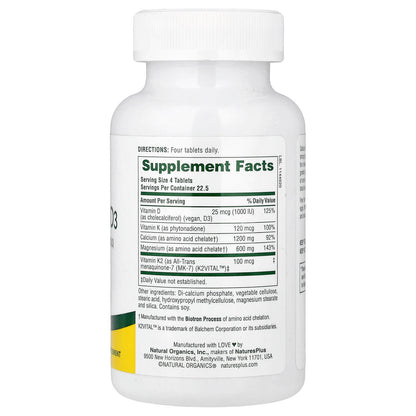 NaturesPlus Cal/Mag/Vit D3 with Vitamin K2, 90 Tablets - view 2