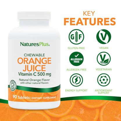 NaturesPlus Chewable Orange Juice Vitamin C 500 mg, 90 Tablets - view 3