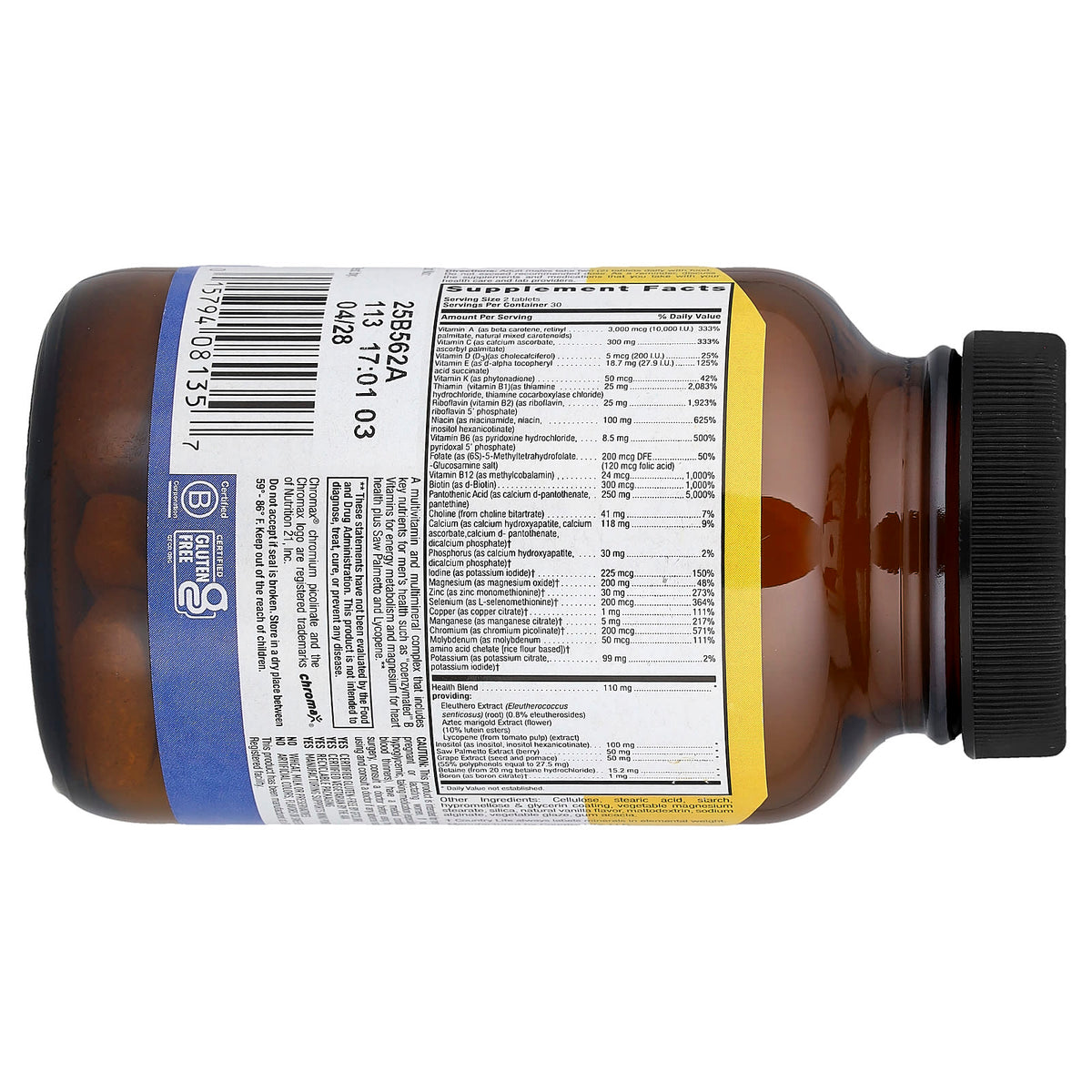 Country Life Max for Men Multivitamin & Mineral Complex, Iron Free, 60 Tablets — alternate product view