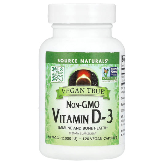 Source Naturals Vegan True Non-GMO Vitamin D-3, 50 mcg (2,000 IU), 120 Capsules