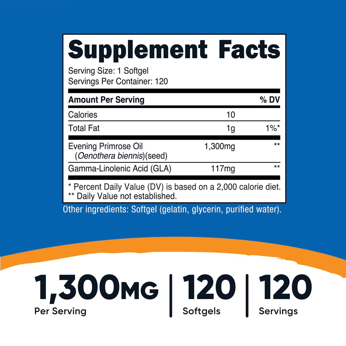 Nutricost Evening Primrose Oil, 1,300 mg, 120 Softgels - view 3