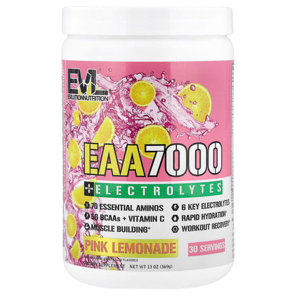 EVLution Nutrition EAA 7000 + Electrolytes, Pink Lemonade, 369 g (13 oz)
