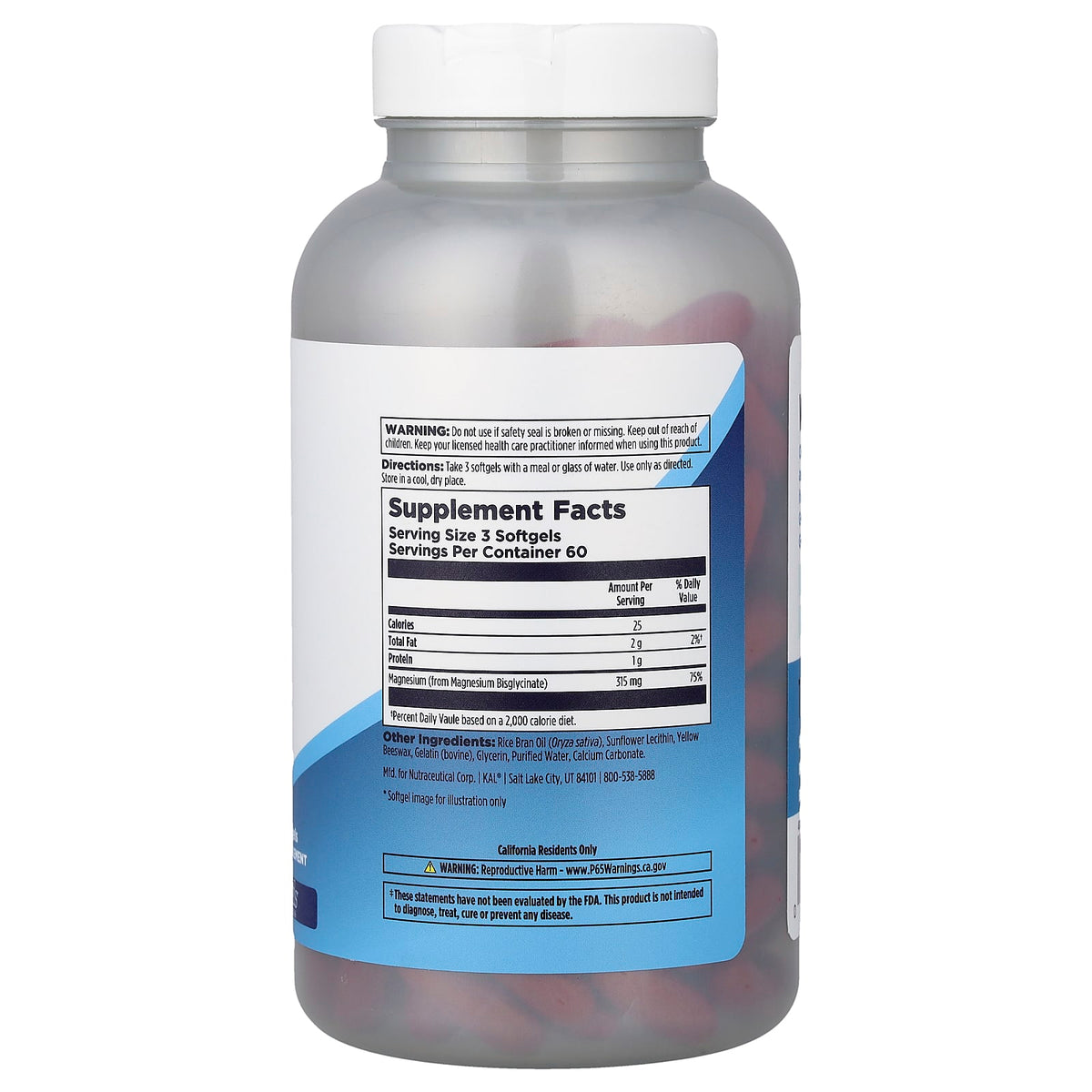 KAL Magnesium Glycinate, 105 mg per Softgel, 180 Softgels — alternate product view