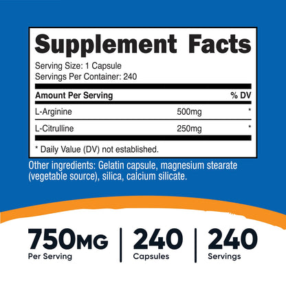 Nutricost L-Arginine + L-Citrulline, 240 Capsules - view 3